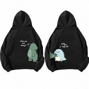 Unisex Tops Lente Herfst Mannen Vrouwen Truien Paar Capuchon Y2K Kleding Grappige Dinosaurus Print Hoodies Lg Mouw Sweatshirt 88V4 #