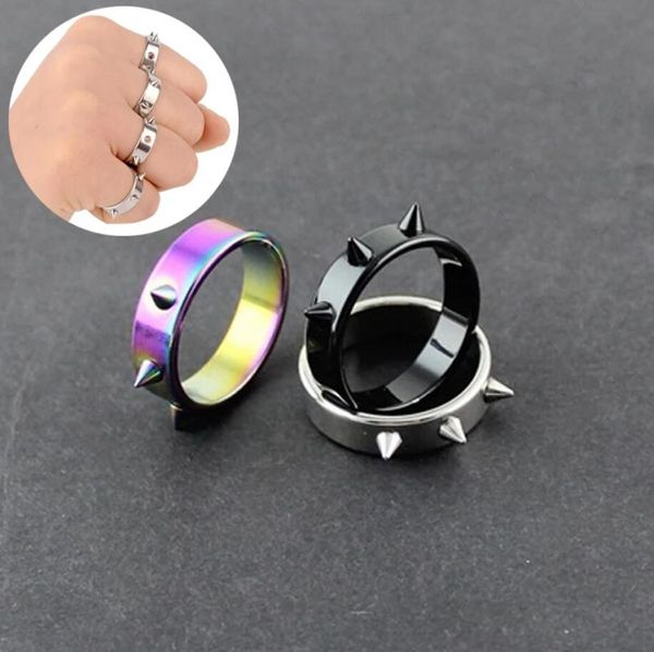 Anillo de acero con espina de autodefensa estilo Punk de viaje Unisex, anillo de supervivencia al aire libre de belleza inoxidable, joyería de moda para uñas