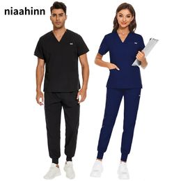 Uniformes uniformes uniformes cliniques hommes infirmières vêtements médecin costume infirmière sommage ensembles de dentiste de travail incluent les tops pantalon 240420