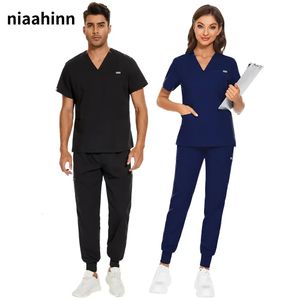 Unisex uniformen klinische uniforme mannen verpleegkundige kleding dokter kostuum verpleegkundige struikgewas tandartswerkkleding omvatten tops broek 240527