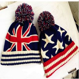 Unisexe Union Jack ou étoiles rayures drapeau américain chaud hiver bonnet à pompon drapeau britannique crâne Ski Pom Pom chapeau casquette 10 pièces lot 248e