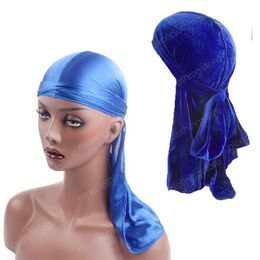 Unisex Velvet en Silky Durag 2 stks Set Headwrap Heren Fluwelen Durag Bandana Hoofddeksels