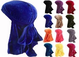 Unisex fluweel ademende bandana hoed durags lange staart kopscherm chemo dop vaste kleur hoofddeksels5168406
