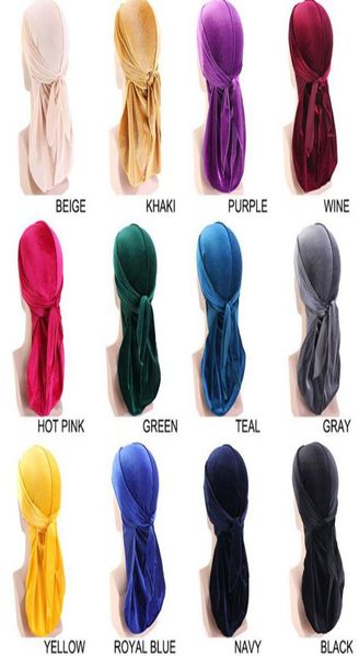 unisexe velours Durags Bandana Turban chapeau casquettes adultes perruques Durag Biker chapeaux bandeau longue queue chapeau cheveux accessoires chapeau de fête KKA4914215