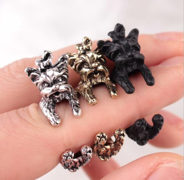 Unisexe Vintage Style Gothique Personnalité Exagérée Terrier Chien Wrap Ouverture Bague Bijoux G899