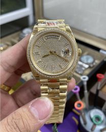 Unisex horloges 36 mm dubbele datum gouden diamant wijzerplaat 18k geel goud saffier cal.3255 beweging mechanische automatische heren dames unisex polshorloges