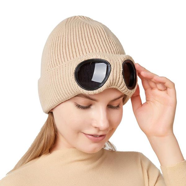 Unisexe hiver plein air lunettes tricot chapeau Ski casquette cagoule masque visage cou Protection épaissi écharpe chaud Skullies bonnets