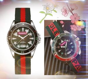 Unisexe Femmes Hommes Big Bee Star Montre Couple Mode Casual Glacé Diamants Anneau Rouge Bleu Nylon Ceinture En Cuir Japon Mouvement À Quartz Chronographe Minuterie Montres Cadeaux