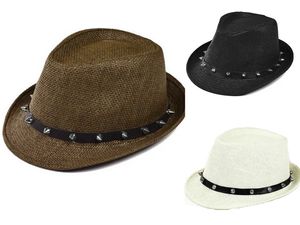 Unisex vrouwen mannen casual trendy zon hoed zomer zon strand hoed klinknagel jazz cap cowboy fedora trilby gangster 3 kleuren 6 stks / partij