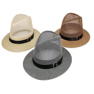 Chapeau unisexe pour hommes et femmes, en paille de soleil, casquette souple, Fedora Panama, avec ceinture, pour l'extérieur, à large bord, pour la plage, printemps et été, Hat222b
