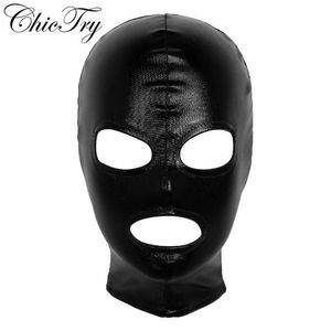 Unisex dames heren cosplay gezicht masker latex glanzende metalen open ogen en mondhoofddeksel full face masker kap voor rollenspellen kostuum