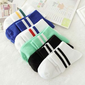 Unisexe Femmes Chaussettes Classique Deux Bandes Coton Chaussettes Respirant Rétro Old School Court Dames Tube Chaussettes Chaussette 11 Couleurs