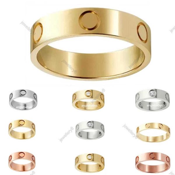 Unisexe Womens Love Ring Mens Designer Band anneaux Couple Jewelry Titanium Steel Band Fashion Classic Gold Silver Rose Color Vis avec diamants