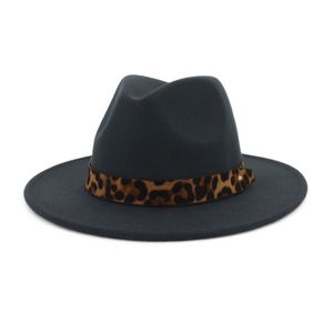 Unisex wol vilt jazz fedora hoeden met luipaard graan riem vrouwen mannen wijd riem panama trilby carnaval formele hoed