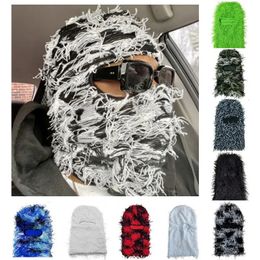 Unisex Y2K Hip Hop Tassel Tassel Balaclava Cover Full Cover Mask Mask Tending de camuflaje de punto de punto Borque de punto de cabecera Mujer Mujeres 240320