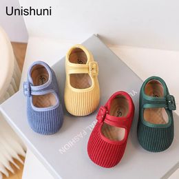 Unishuni Baby Girl Candy Color Mary Jane Shoes Vintage Corduroy Loafers Soft Sole Princess Casual Apartment Preschool Skating Shoes 240429