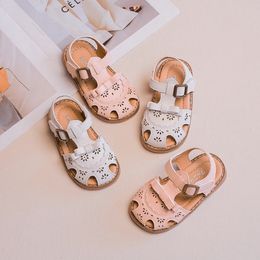 Unishuni Baby Girl Soft Sandal Toddler Kids Bowtie Summer Shoe Child Pu Leather Comfort Dichte Toed Beach Pink White 1525 240425