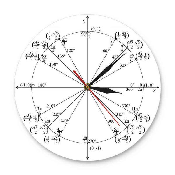 Unité Cercle Math Professeur Horloge Murale Trigonométrie Pré Salle De Calcul Décor Géométrie Radian Étiqueté Angles Valeurs Horloge Murale G220422