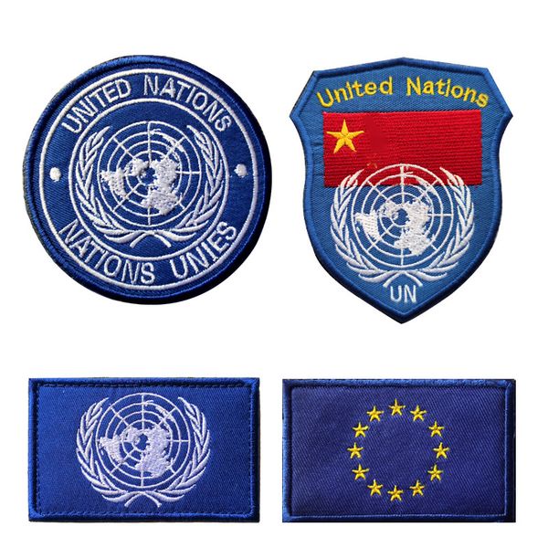 Badge des Nations Unies de l'UE en tissu brodé avec fermeture à crochets et boucles, patchs tactiques pour sac d'extérieur de l'ONU, brassard en tissu, autocollant militaire à crochets