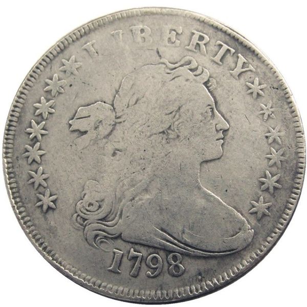 Monedas de Estados Unidos 1798 busto drapeado latón plateado dólar letra borde copia Coin240D
