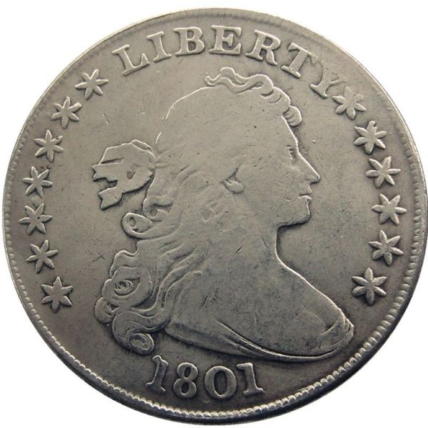Pièces de monnaie des états-unis, buste drapé, en laiton plaqué argent, bord de lettre, pièce de monnaie 1801, 334s