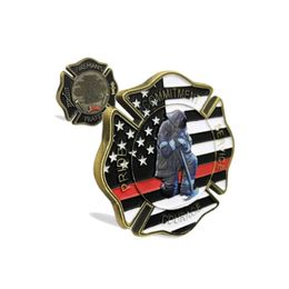 Moneda táctica automática cuadrada de bombero de los Estados Unidos, moneda de desafío militar, línea roja delgada, bandera de EE. UU., moneda de oración.cx