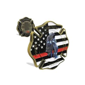 Tactische automatische vierkante Amerikaanse brandweerman militaire uitdaging munt dunne rode lijn Amerikaanse vlag gebed Coin.cx