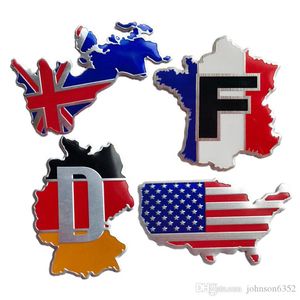 ESTADOS UNIDOS Flagal emblema de metal Pegatina Americana Francia Gran Bretaña Alemania Mapa nacional Pegatinas de automóviles Decoración de autos