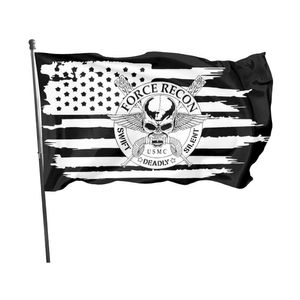 United States Marine Corps Force Recon Vlaggen Buitenbanners 3X5FT 100D Polyester 150x90cm Hoge kwaliteit Levendige kleuren met twee messing doorvoertules