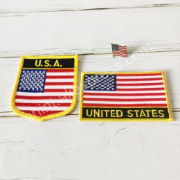 Verenigde Staten nationale vlag borduurpleisters badge schild en vierkante vorm pin één set op de stoffen rugarmband rugzak