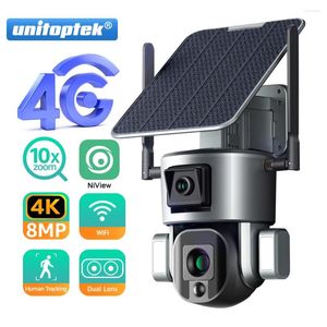 Unitoptek 4K 8MP caméra solaire 360 ° PTZ 10X Zoom 4G SIM /WIFI sécurité extérieure suivi humanoïde couleur Vision nocturne