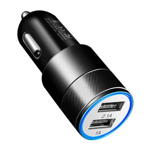Universal 1.0a 2.1a Adaptateur de chargeur de voiture USB Dual USB Shell en alliage métallique intelligent avec lumière LED pour l'iPhone Mobile Phone Car-chargers