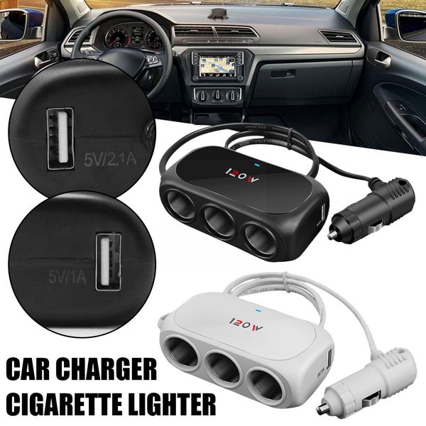 Universal 12V 24V 3 Way Cigarette Light Multi-socket Abs Auto Interior Dual Black Splitter Charger Pièces Adaptateur Car USB B5N3