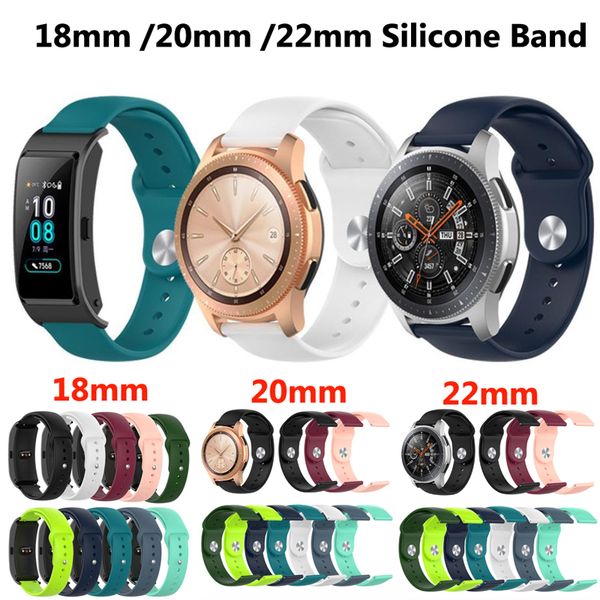 Universal 18mm 20 mm 22 mm Silicona Reloj de reloj para Samsung Galaxy Watch 42mm 46mm Active2 40mm 44mm Gear S2 S3 Banda Pulsera Xiaomi Huawei GT2 Garmin