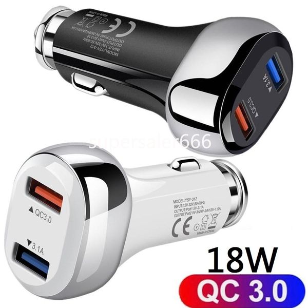 Chargeurs universels de téléphone portable rapides 18W QC3.0, adaptateur de chargeur de voiture double USB pour Iphone 15 14 11 12 pro Samsung s10 s20 note 10 Huawei Xiaomi s1