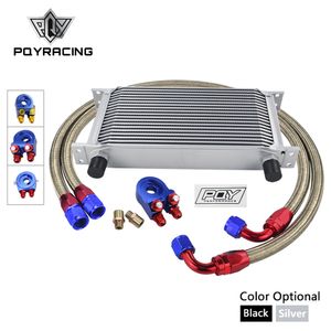 UNIVERSAL 19 ROWS OIL COOLER KIT +OIL FILTER SANDWICH + NYLON STAINLESS STEEL BRAIDED AN10 HOSE WITH PQY STICKER+BOX