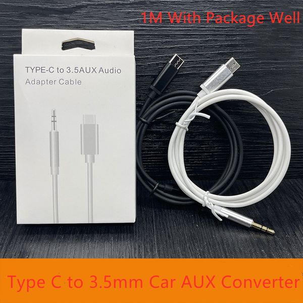 Câble adaptateur universel USB de Type C de 1M vers prise Audio AUX de 3.5mm avec boîte de vente au détail pour téléphone Android Samsung Galaxy Huawei / Xiaomi