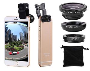 Kits d'objectif de caméra universels 3 en 1, Macro grand Angle Fisheye, lentilles de téléphone portable, Lentes oeil de poisson pour Smartphone Microscope8268599