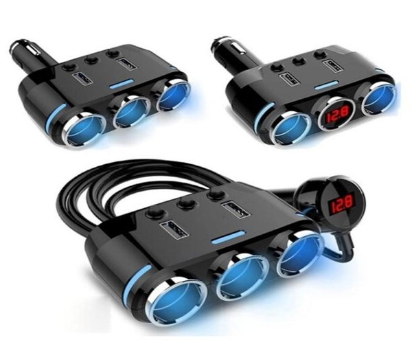 Universal 3 vías Auto Car cigarrillo encendedor enchufe enchufe LED Adaptador de cargador USB para el teléfono Accesorios DVR mp357555941