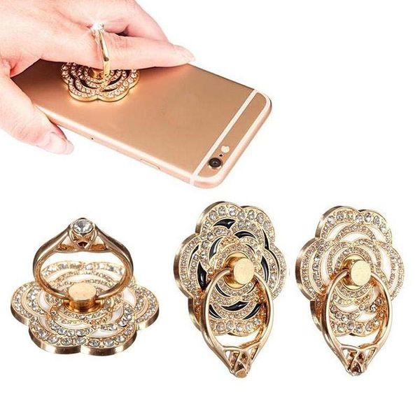 Support universel de support de bague de doigt de fleur de rotation de 360 degrés Bling Stander pour l'iphone 7 8 x téléphone android de samsung