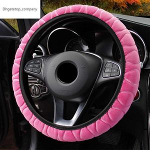 Couverture de volant rose universelle 37-39cm couverture de volant en peluche douce et chaude pour les pièces intérieures de volant de voiture d'hiver