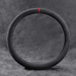 Universal 38cm Circular D Style Car Steering Wheel Cover Black Alcantara Suede Car Accessories2900