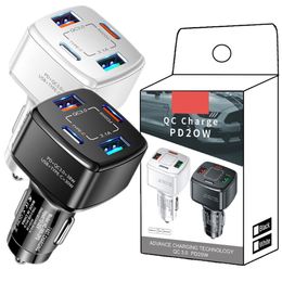 Universal 38W 4 Ports PD Car Chargers snel snel opladen QC3.0 Type C Power Adapters voor iPhone 13 14 Pro Samsung S22 S23 HTC LG met doos