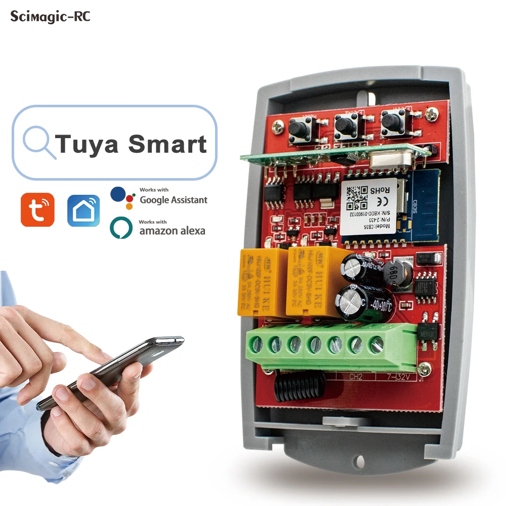 Universal 433MHz Garagedörrmottagare 2ch WiFi Switch RF Smart Module Work med Tuya App Alexa 433.92MHz fjärrkontroll