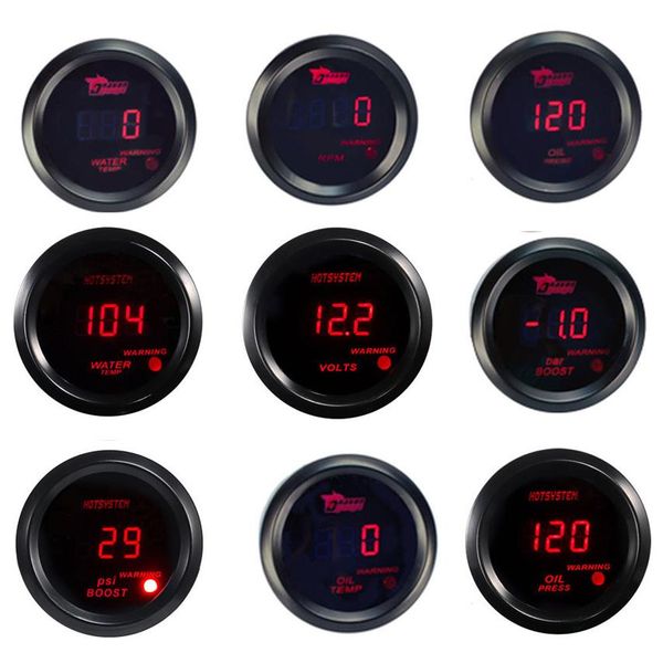 Indicador de impulso Universal de 52mm, temperatura del agua, temperatura del aceite, presión de aceite, tacómetro de voltaje, indicador Digital rojo led negro Case293Y