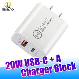 USB C Wall Charger 20W Dual Port Type C + USB A PD QC3.0 Snel oplaadblok voor iPhone 15 14 13 12 11 Samsung Android -telefoons izeso