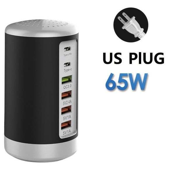 Universal 65W USB Cargador rápido HUB Carga rápida QC3.0 Multi 6 puertos USB Carregador Portatil Tipo C PD Cargador Estación de carga