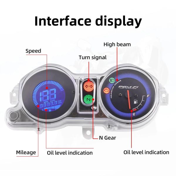 Universal 7 Colors Backlight LCD Motorcycle Digital Speedometer KM / H Fuel Level Dashboard Electronics with Turn Signal N Gear