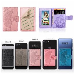 Universal Back Phone Card Slot 3M Sticker Cases Lederen Stick op portemonnee Cash ID Creditcardhouder Flowervlinder voor iPhone 14 13 12 11 XS XR 8 7 6 Opmerking 20 S22 S21 S23