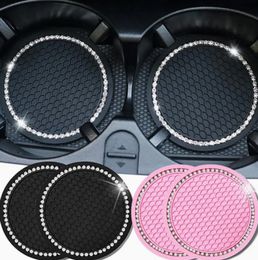 Universele bling autobekerhouder onderzetters - antislip siliconen met sprankelend strassontwerp, zwart-roze opties